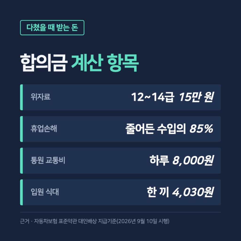 교통사고 합의금 계산 항목 카드