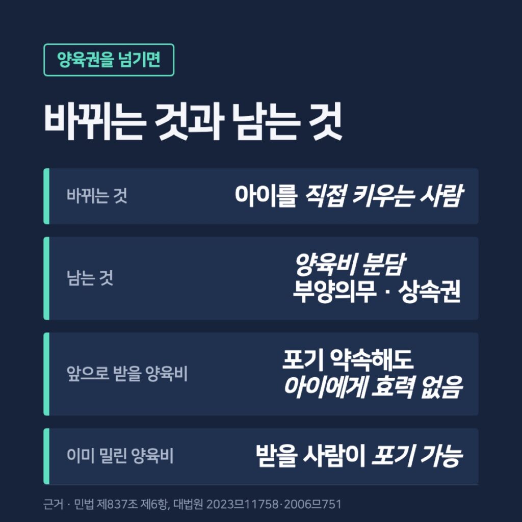 양육권을 넘기면 바뀌는 것과 남는 것 비교 카드