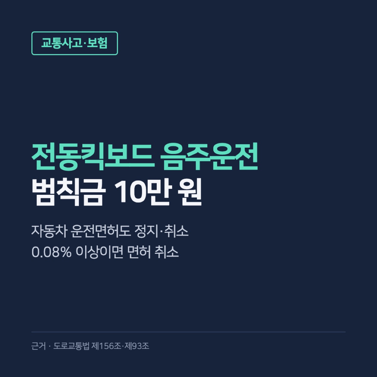 전동킥보드 음주운전 처벌, 범칙금 10만 원과 자동차 운전면허 정지·취소 기준