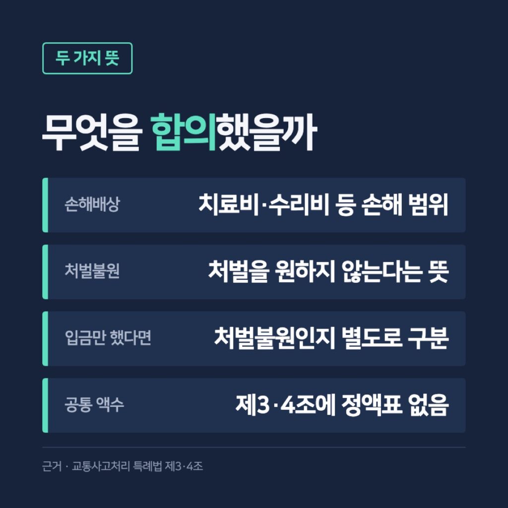 손해배상 합의와 처벌불원 의사가 다루는 내용을 나눈 카드