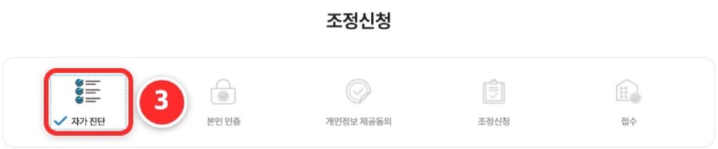 자가 진단부터 접수까지 조정신청 5단계 표시