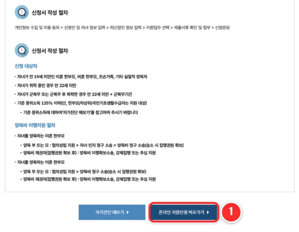 ① '온라인 지원신청 바로가기'